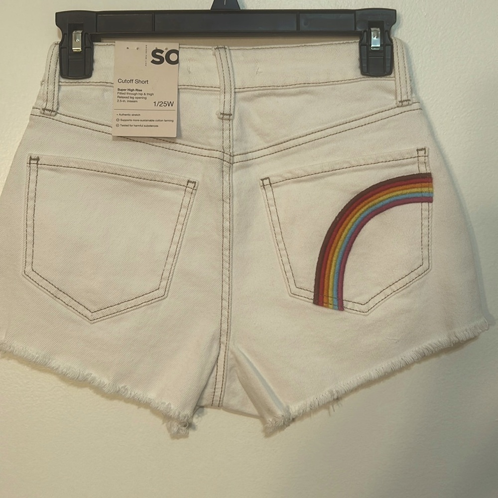 NWT Off-white, distressed, summer shorts rainbow on back pocket